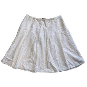 Tahari Eyelet Skirt A-Line White Lined Spring Summer Classic‎ NO Size Tag